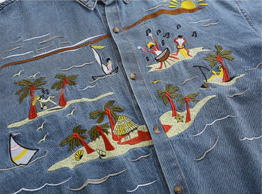 Island Beach Embroidered Denim Shirt