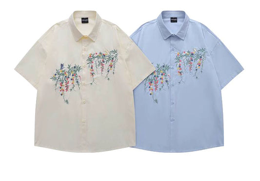 Japanese Floral Embroidered Shirt