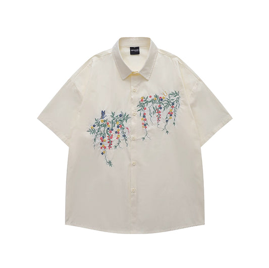 Japanese Floral Embroidered Shirt