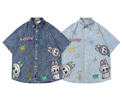 Labubu Embroidered Denim Shirt