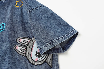 Labubu Embroidered Denim Shirt