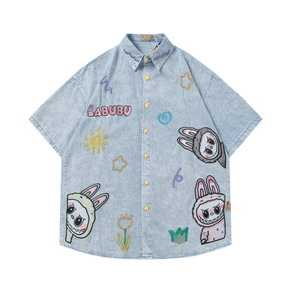 Labubu Embroidered Denim Shirt