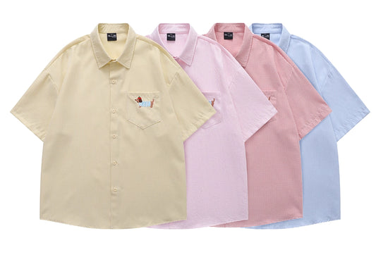 Dachshund on Pocket Embroidery Checkered Shirt