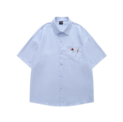Dachshund on Pocket Embroidery Checkered Shirt