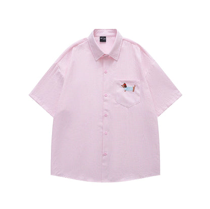 Dachshund on Pocket Embroidery Checkered Shirt