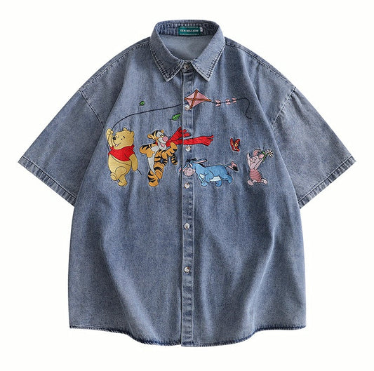Winnie The Pooh Embroidered Denim Shirt