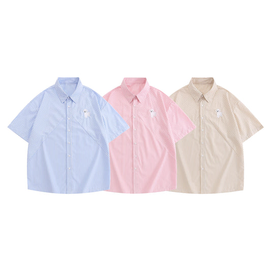 Japanese Cute Sheep Embroidered Striped Shirt