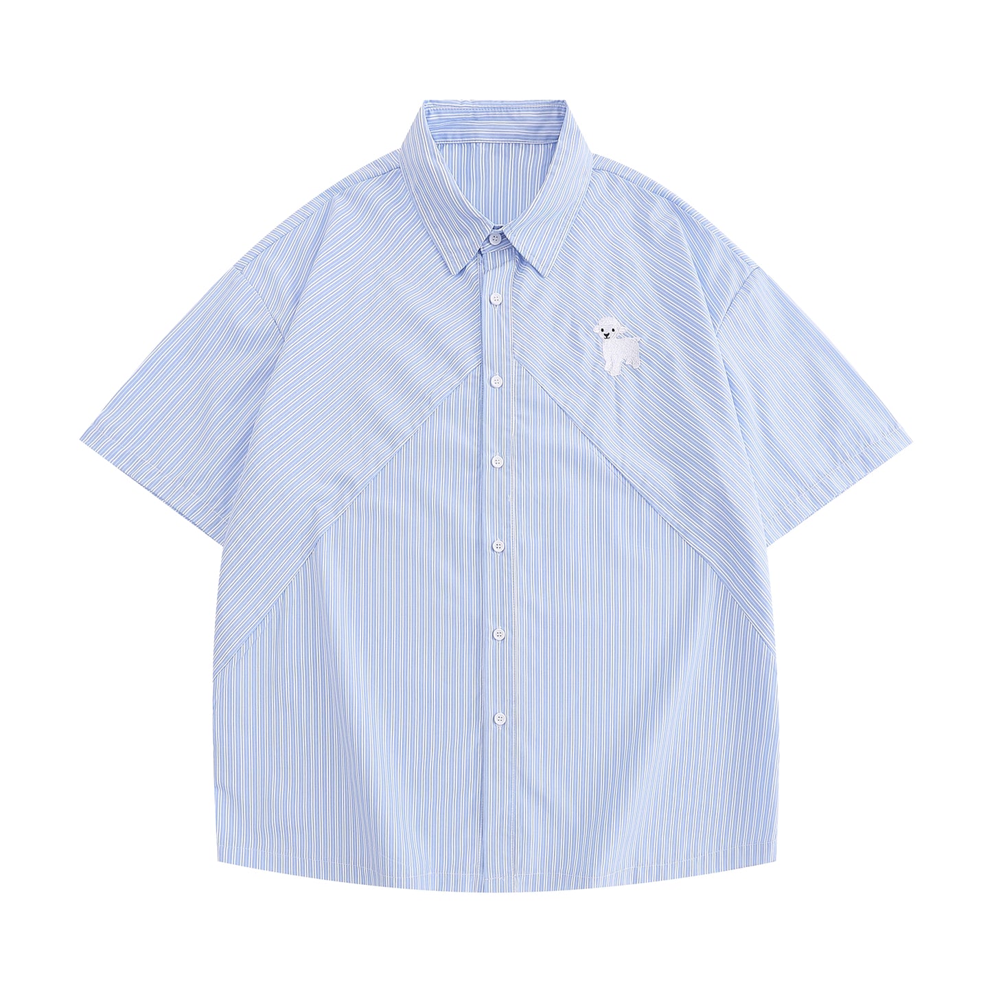 Japanese Cute Sheep Embroidered Striped Shirt