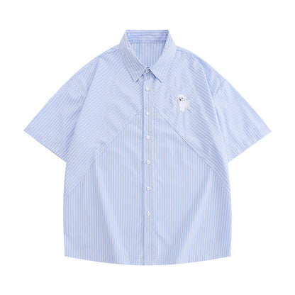 Japanese Cute Sheep Embroidered Striped Shirt