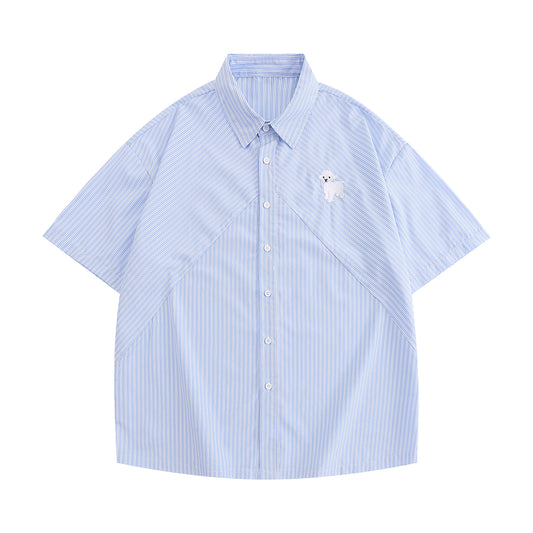 Japanese Cute Sheep Embroidered Striped Shirt