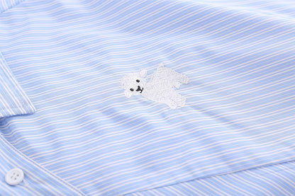 Japanese Cute Sheep Embroidered Striped Shirt