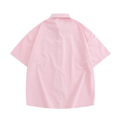 Japanese Cute Sheep Embroidered Striped Shirt