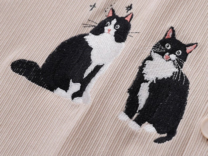 Vintage Cat Embroidered Velvet Shirt