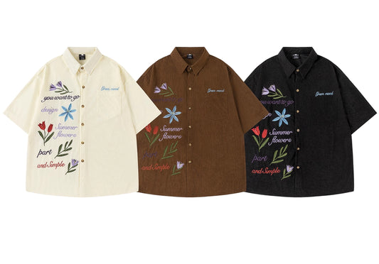 Velvet Flowers Embroidered Shirt