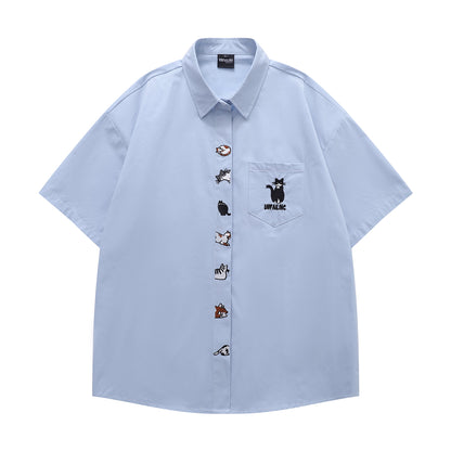A Row Of Cats Embroidered Shirt