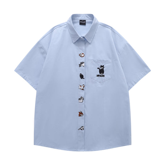 A Row Of Cats Embroidered Shirt