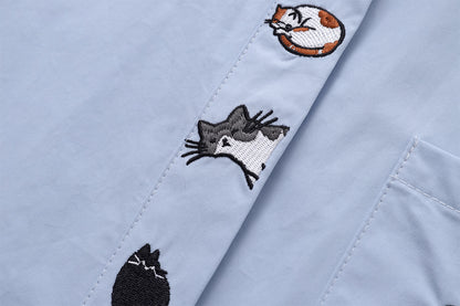 A Row Of Cats Embroidered Shirt