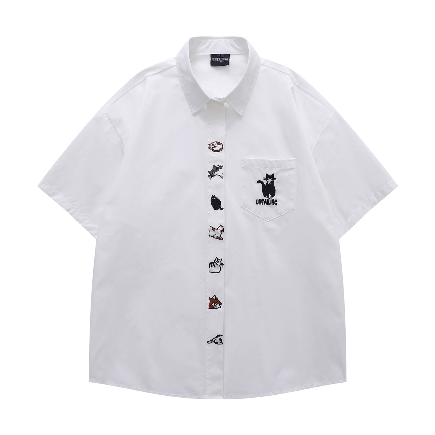 A Row Of Cats Embroidered Shirt