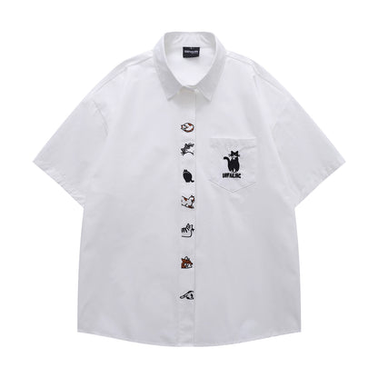 A Row Of Cats Embroidered Shirt