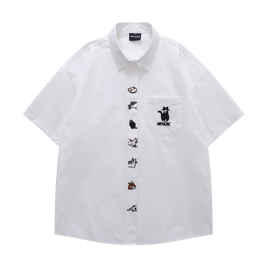 A Row Of Cats Embroidered Shirt